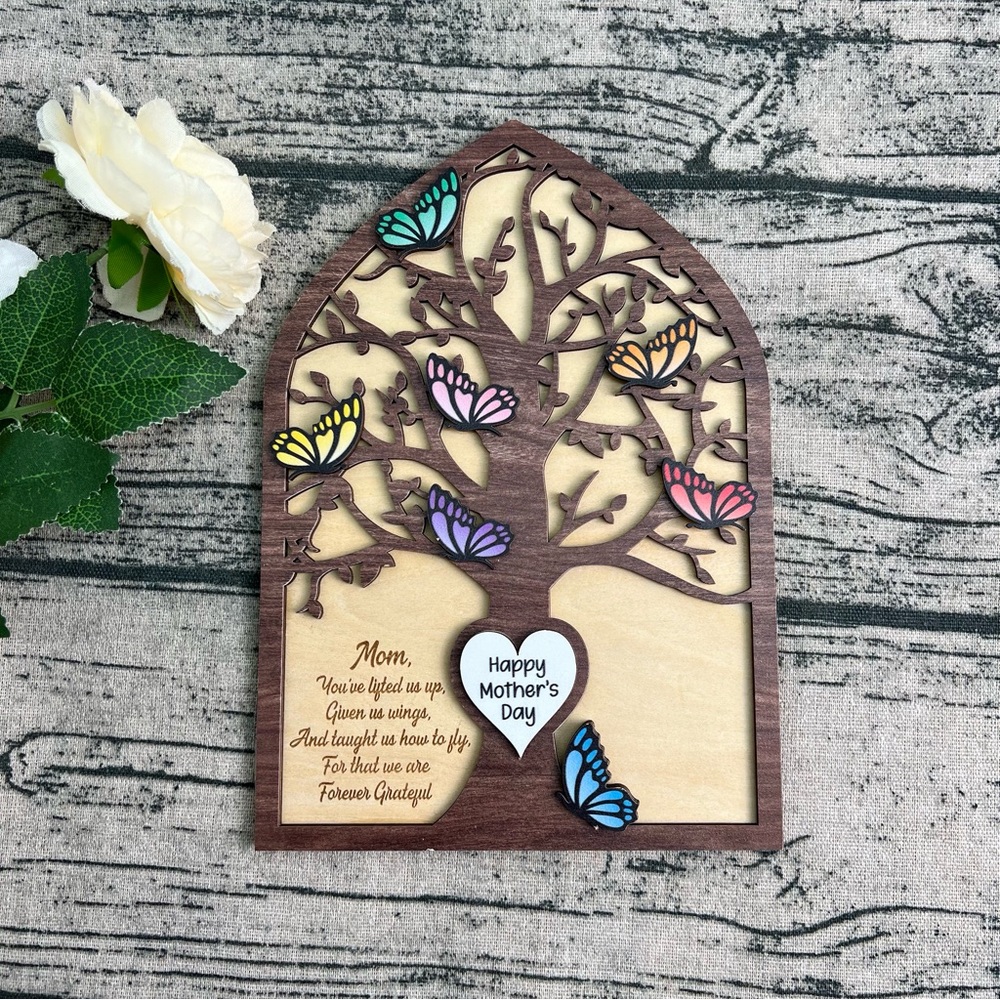 Wooden Mother's Day Plaque with Colorful Butterflies